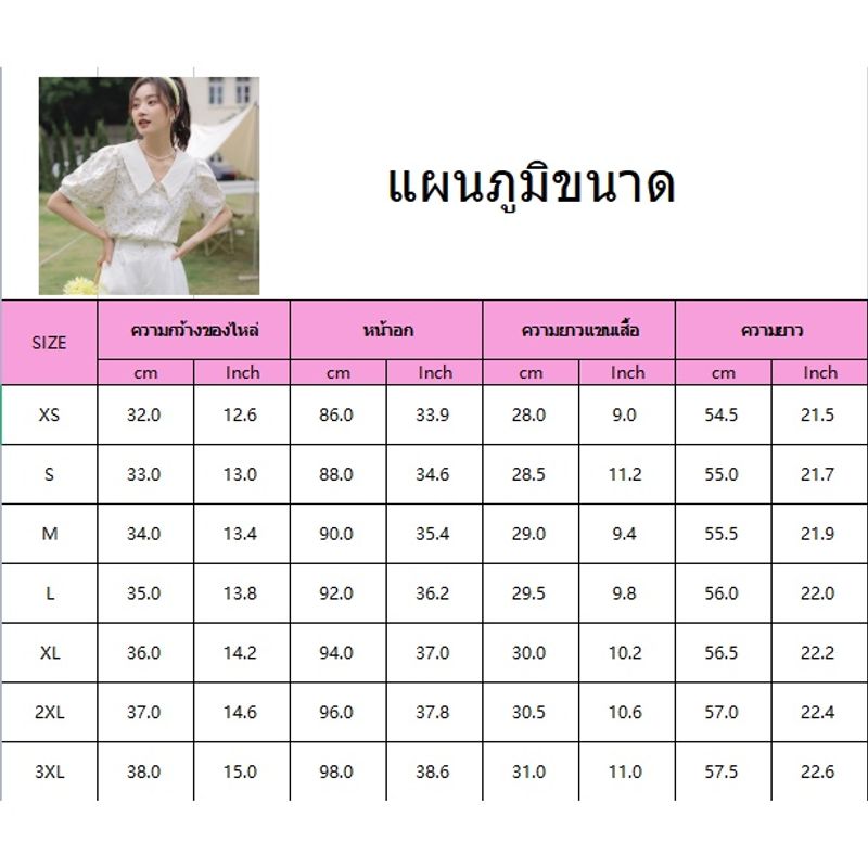 Manxi  เสื้อเชิ้ตเกาหลีผู้หญิง ลายดอกไม้คอV เสื้อแขนสั้น  2022 ใหม่ Mx220280