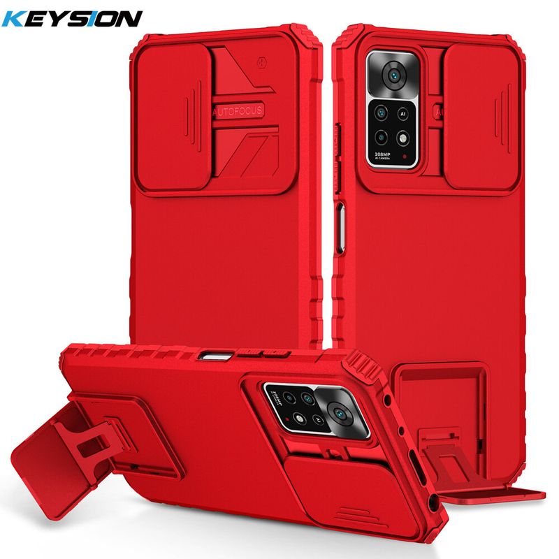 KEYSION เคสกันกระแทกป้องกันการดึงกล้องสำหรับ Redmi Note 11 Pro 5G 11S ฝาครอบโทรศัพท์ขาตั้งสำหรับ Xiaomi Redmi Redmi Note 12 Pro 4G 5G