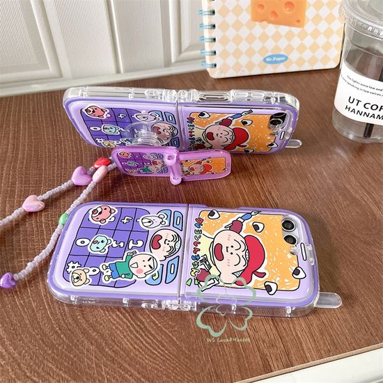 เคสโทรศัพท์มือถือ TPU นิ่ม ฝาพับ พร้อมสายคล้อง และจี้เลนส์กล้อง สไตล์เรโทร สําหรับ Samsung Galaxy Z Flip 5 Flip 4 Flip 3 Z Flip5 Flip4 Flip3