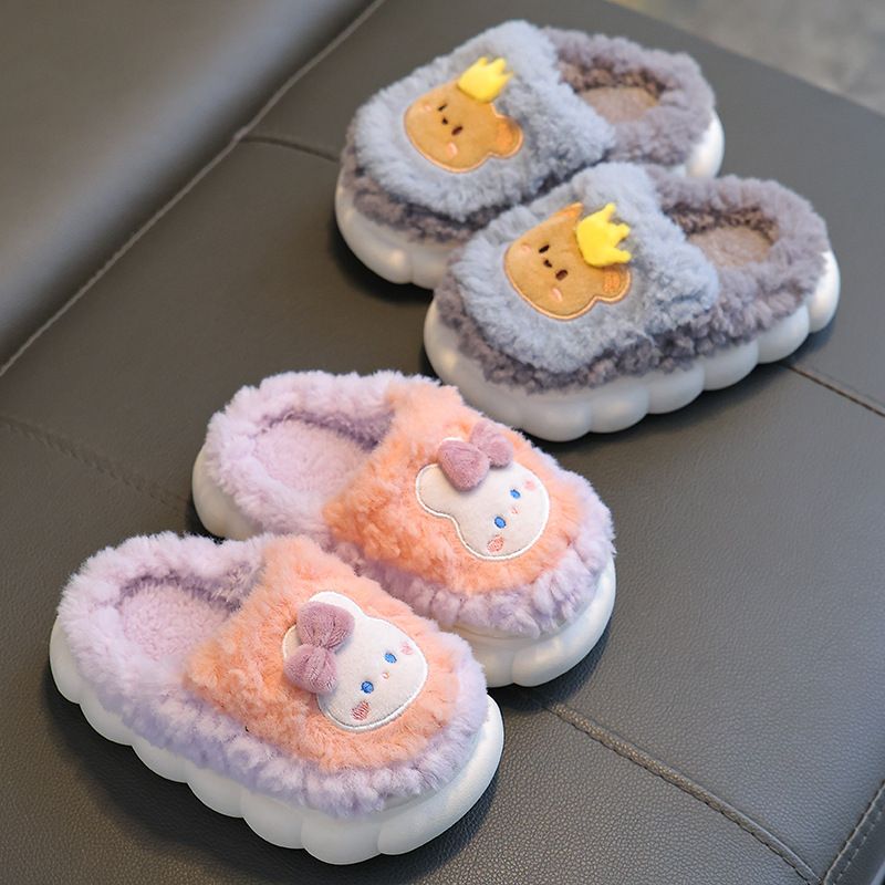 Winter childrens cotton slippers for boys and girls warm non-slip fleece-lined parent-child bag with home and out-of-home baby Mao Mao cotton slippers