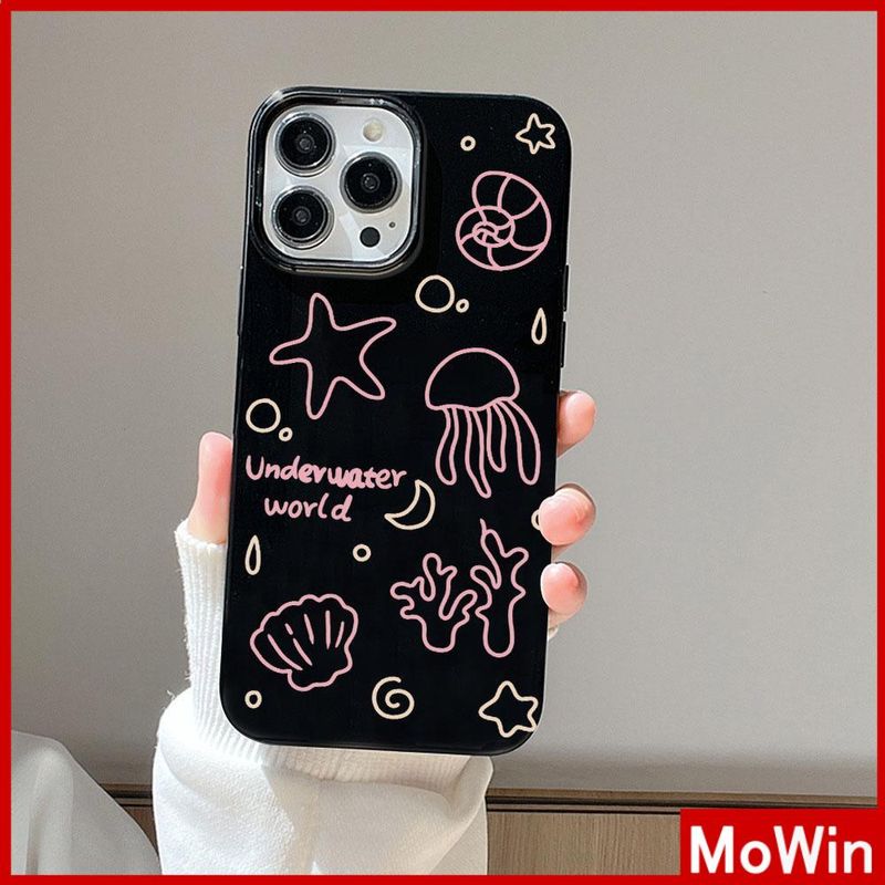 Mowin - เข้ากันได้สำหรับ 15 เคสไอโฟน11 เคส iphone 11 เคส 15 pro max  สีดำเคลือบเงา TPUกันกระแทกกล้องป้องกัน Simple Strokes Star แมงกะพรุนภาษาอังกฤษเข้ากันได้กับ 14 13 12 PRO MAX 11