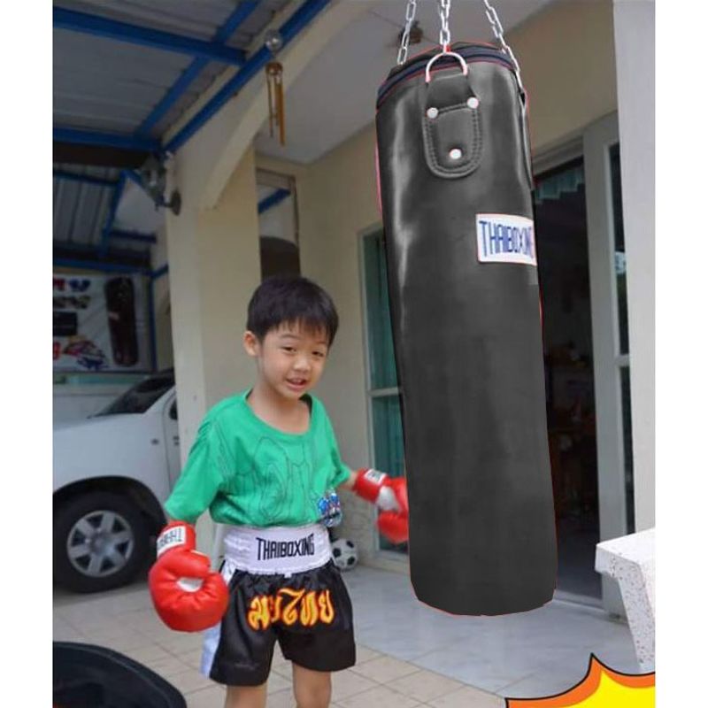 THAIBOXING กระสอบทรายหนังเทียมเด็ก ขนาด 70x22 สีดำ(เฉพาะตัวกระสอบทรายและโซ่)