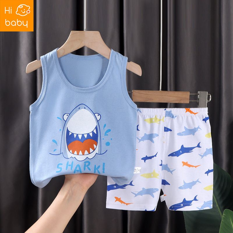 Childrens Vest Set Summer Cotton New Girls Shorts Clothes Baby Korean Boys Sleeveless Set Childrens Clothing