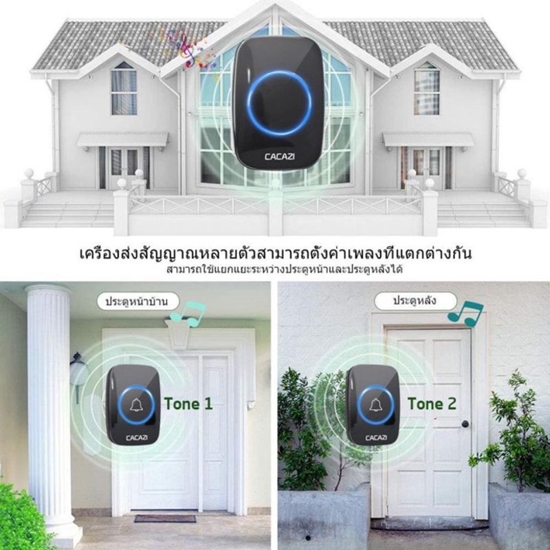 🔥NEW Version🔥 กริ่งประตูไร้สาย 300 M Range cacazi กันน้ำ กริ่งประตู Door bell กริ่ง กริ่งไร้สาย