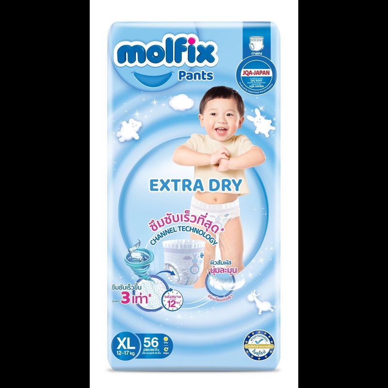 Molfix Extra Dry โมลฟิกซ์ ผ้าอ้อมสำเร็จรูป เอ็กซ์ตร้าดราย แบบกางเกง ไซส์จั้มโบ็ แพ็ค 1 ห่อ