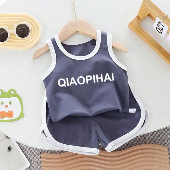 Childrens Tank Top Set Summer Thin Boys and Girls Baby Shorts Small and Medium Childrens Sports Two Piece Set