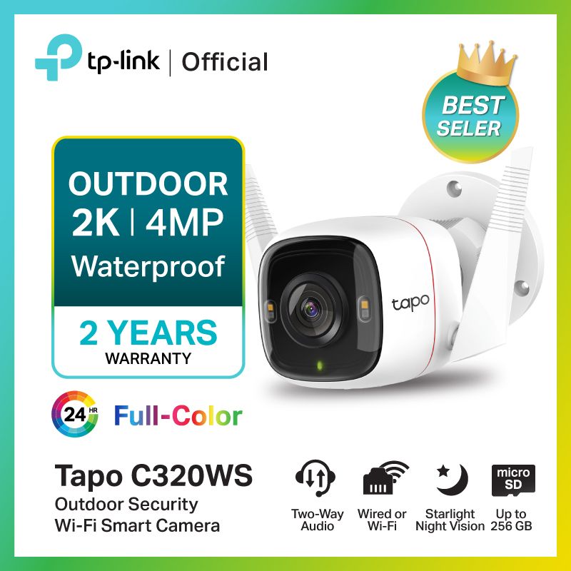 TP-Link Tapo C320WS Outdoor Security Wi-Fi Camera กล้อง Outdoor กันน้ำ 4 ล้านพิเซล ภาพสีทั้งกลางวันและกลางคืน