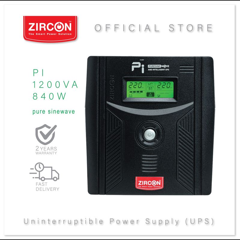 เครื่องสำรองไฟ ZIRCON รุ่น Pi 1200VA/840W รูปแบบคลื่นไฟฟ้าแบบ Pure Sine Wave ประกัน2ปี