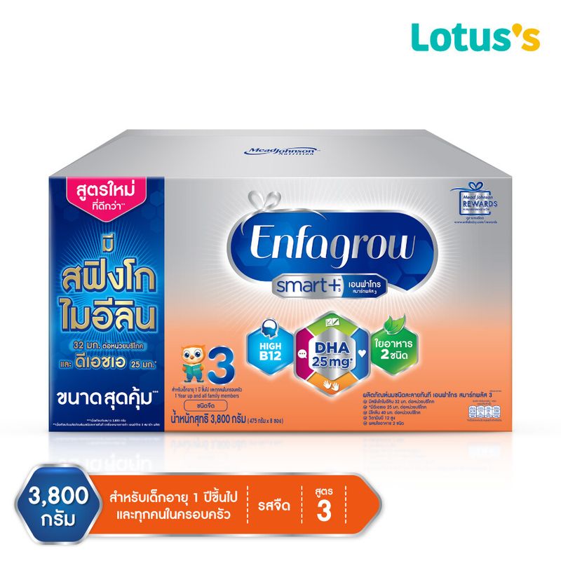 ENFAGROW เอนฟาโกร สมาร์ทพลัส นม สูตร 3 นมผง เด็ก ขนาด 3800 กรัม