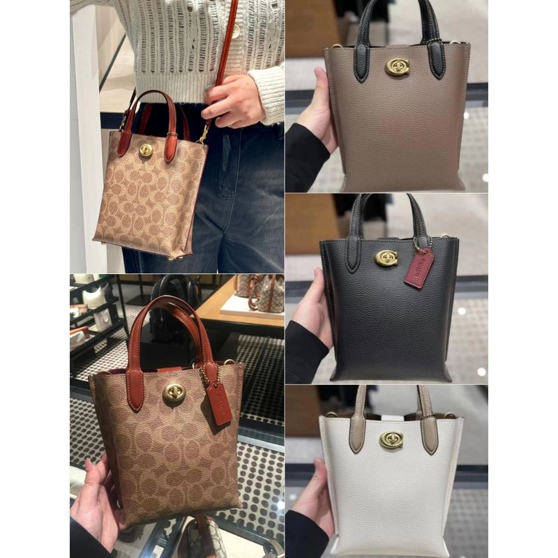 Willow Tote 16 CR675 CR676 CS238 CR677 ขนาดเล็ก ผู้หญิง กระเป๋าสะพายข้าง Coac h แท้ กระเป๋า ลูกบิดล็อค พลิกปก