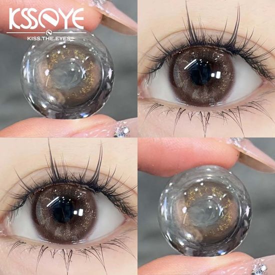 คอนแทคเลนส์สีน้ำตาล KSSEYE เกาลัดนมเลนส์สีน้ำตาลเป็นเวลา 12 เดือน DIA 14.0 มม. พร้อมเกรด (0.00 ~ -8.00) 1 คู่/2PCS ผงทองคำขาวเลนส์ธรรมชาติ