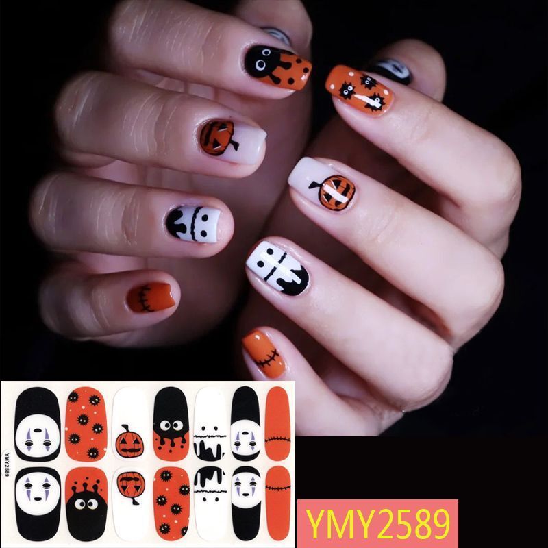 Sukeme Nail Art Decal Halloween Black White Colored Skull Elements French Full Sticker