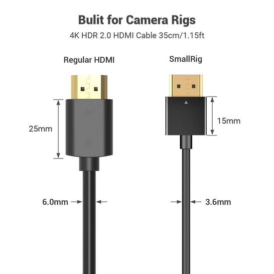 SmallRig Ultra HDMI Cable 35Cm/1.15Ft 4K Hyper Super Flexible Slim HDMI Cord ความเร็วสูงรองรับ3D 4K 60Hz Ethernet ARC Type-A ชายกับชายสำหรับกล้องกล้องวิดีโอ Gimbal - 2956