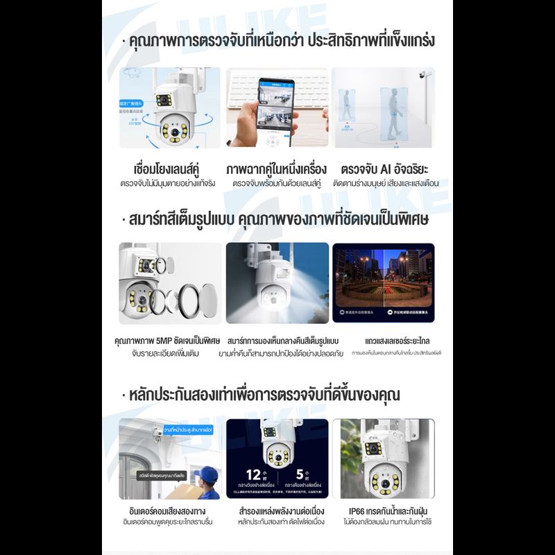 (เลนส์คู่ 2กล้อง)กล้องวงจรปิด360 wifi 5mp กล้องวงจรปิดเลนส์คู่ dual lens กล้องวงจรปิด outdoor  Wifi รับชมสองพื้นที่ในเวลาเดียวกัน night vision OKAM