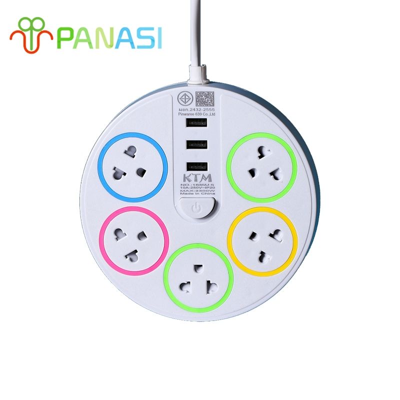 Panasi ปลั๊กไฟ 5ช่อง USB สามตา3ตา ปลั๊กพ่วง รางปลั๊กไฟ มาตรฐาน มอก. 10A 2300W power socket พร้อมสวิตช์ปิด-เปิด