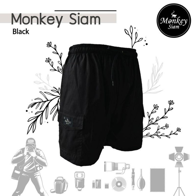 [พร้อมส่ง] กางเกงขาสั้น M-3XL ชายหญิง ผ้าcotton BLACK - ดำ Monkey siam ใส่สบาย กางเกงกีฬาขาสั้น กางเกงเที่ยว