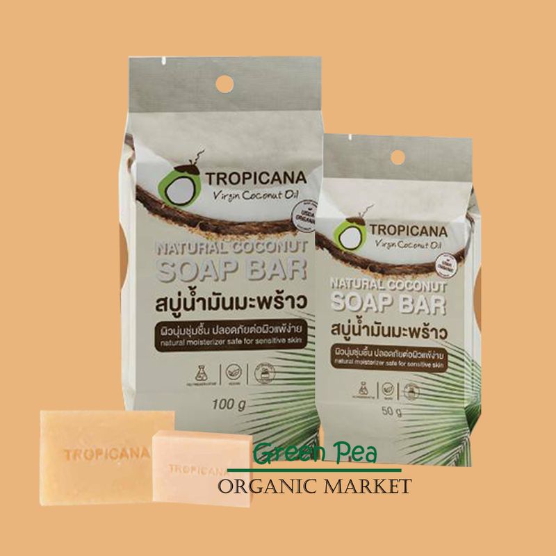 Tropicana สบู่ก้อน น้ำมันมะพร้าว เพิ่มความชุ่มชื้น ละเอียด มี 2 ขนาด 50/100 กรัม ผิวแพ้ง่ายใช้ได้ ฟองนุ่ม