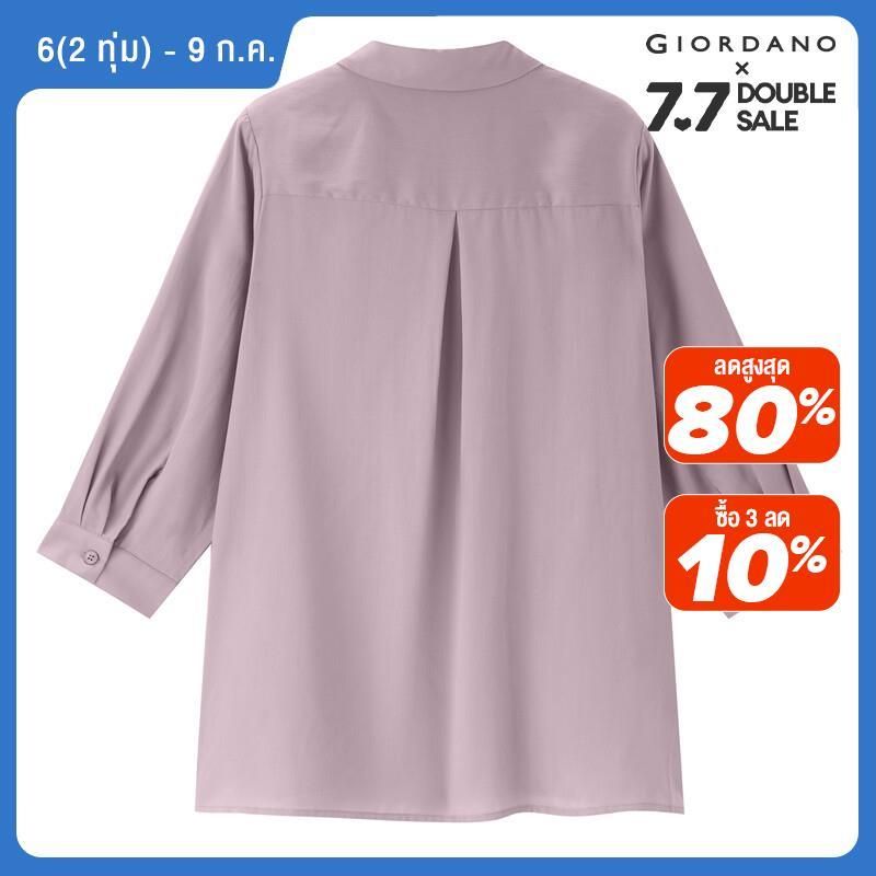 GIORDANO Women Shirts Tencel Lightweight Shirts Bracelet Sleeve Solid Color Side Vents Soft Fashion Casual Shirts 05343464