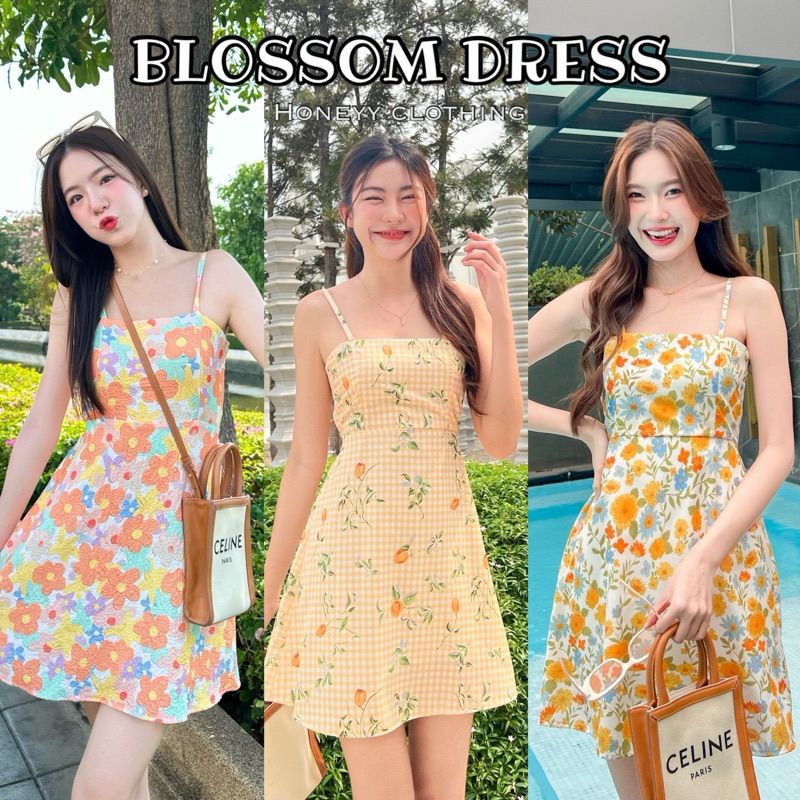 BLOSOM DRESS เดรสสายเดี่ยวผูกโบว์หลังดอกไม้ดอกใจ 🌺🌼🌸