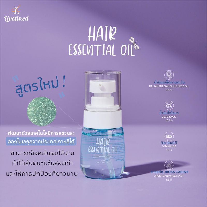 (มีQR Code)เซรั่มบํารุงผม Hair Essence LIVETINED เร่งผมยาว เซรั่มใส่ผมเร่งผมยาวปริมาณ DOUBLE treatment บํารุงผม 30ml.🦄