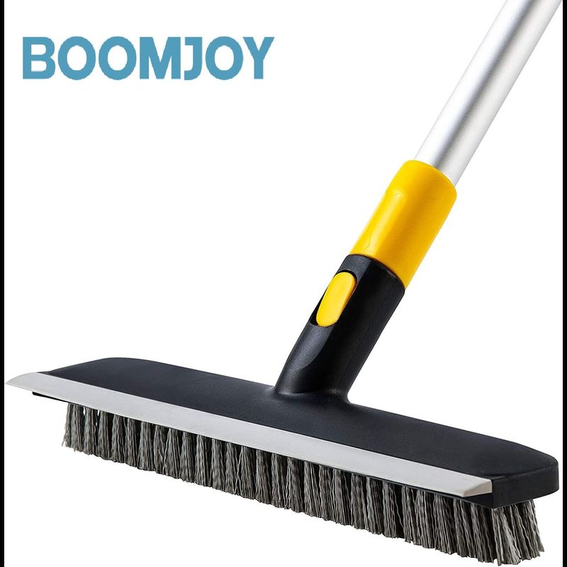 BOOMJOY แปรงขัดพื้นแบบ2 In 1ขนาด55.9 "ด้ามยืดหดได้แปรงอุปกรณ์ขัดถูเวลาอาบน้ำแข็งสำหรับทำความสะอาดลานห้องน้ำโรงรถห้องครัวที่ยึดติดกำแพงอ่างอาบน้ำ