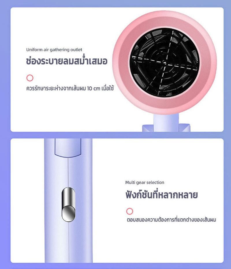 ไดร์เป่าผม Deliya รุ่น 2600 Hair Dryer พับได้ พกพาสะดวก ปรับได้ 3 ระดับพร้อมไอออนแสงสีฟ้า