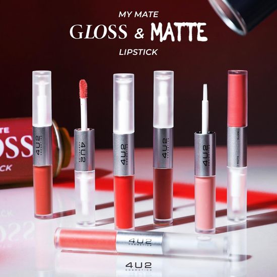 ส่งฟรีไม่ใช้โค้ด ลิป 4U2 My Mate Gloss & Matte Lipstick ลิปกระจก เนื้อกลอส ปากฉ่ำ ฉ่ำวาว ติดทน ไม่ติดแมส