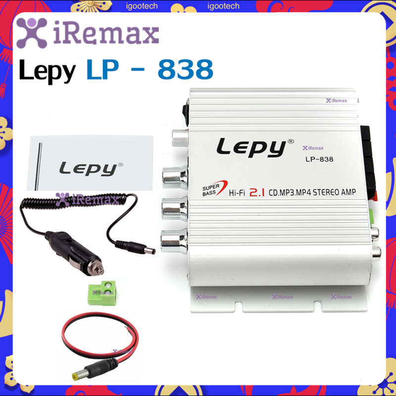 iRemax Lepy LP - 838 เครื่องเสียงรถยนต์ซับวูฟเฟอร์แอมป์สเตอริโอStereo Amplifier ระบบที่อยู่สาธารณะ บ้าน ขนาด เล็ก AMP 3 เพาเวอร์แอมป์จิ๋ว LEPY 2.1CHรุ่นLP838 Free Car chargerDC Cable