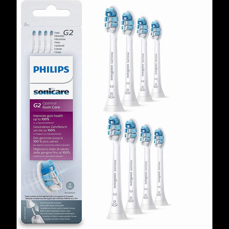 สำหรับแปรงสีฟันไฟฟ้า Philips Sonicare แท้ G2เปลี่ยนหัวแปรงสีฟัน HX9034/65สีขาวแพ็ค4และ8