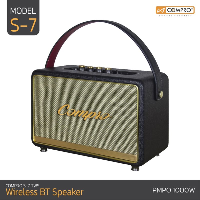 ลำโพงบลูทูธ COMPRO Wireless BT speaker รุ่น S-7 รองรับบลูทูธ/USB/TF ชาร์จไฟ ของแท้ 100% รับประกัน 1 ปี