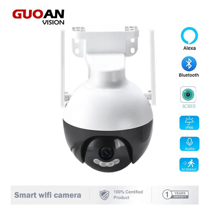 GUOANVISION กล้อง IP 5MP PTZ Wifi กลางแจ้ง AI Human Detection Audio ระบบรักษาความปลอดภัยแบบไร้สายกล้องวงจรปิดซูมดิจิตอล