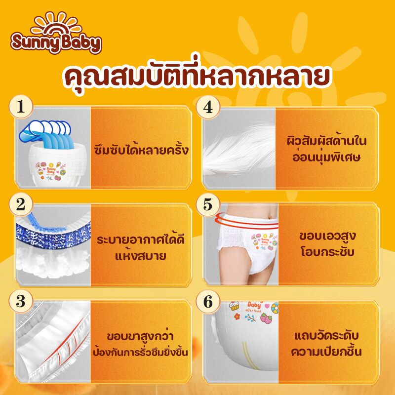 SunnyBaby Freely Day＆Night Pants ( 3 แพ็ค)ไซส์ M/L/XL/XXL/XXXL ซันนี่เบบี้ Freely เดย์&ไนท์กางเกง ผ้าอ้อมสำเร็จรูป