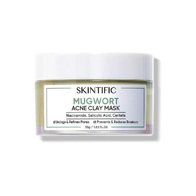 SKINTIFIC Mugwort หน้ากากดินสิว 55g（ลดรอยแดง ที่ช่วยลดรูขุมขนและสิว）