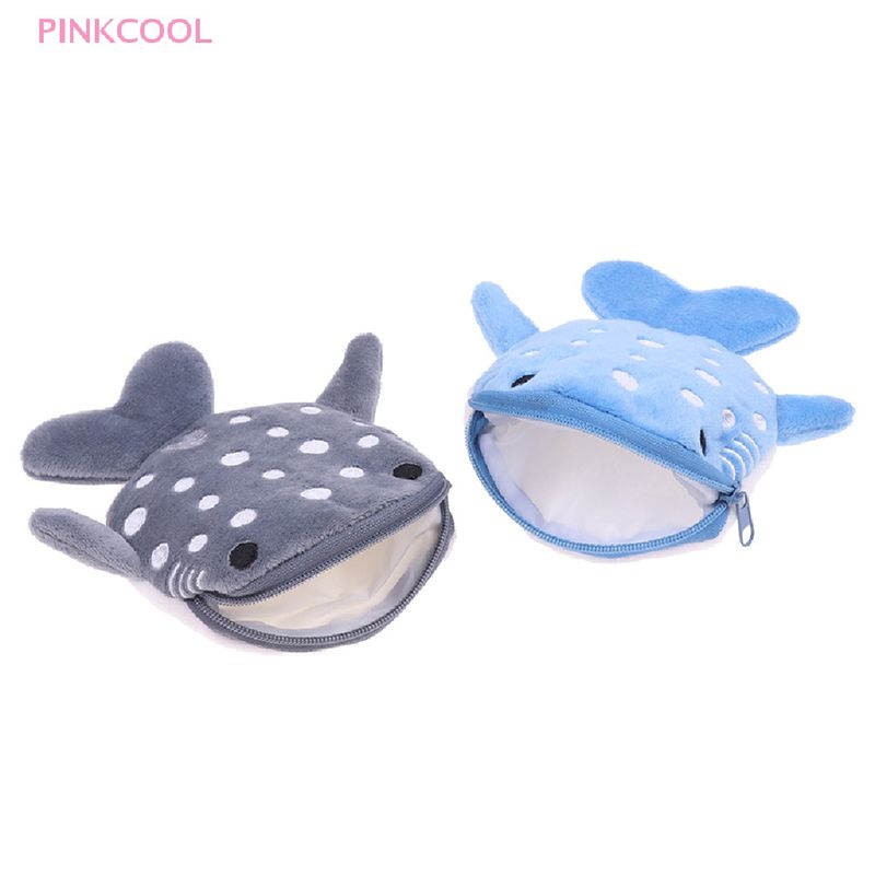 Pinkcool กระเป๋าสตางค์ กระเป๋าใส่เหรียญ ตุ๊กตาการ์ตูนปลาฉลาม น่ารัก มีซิป สําหรับเด็ก ขายดี