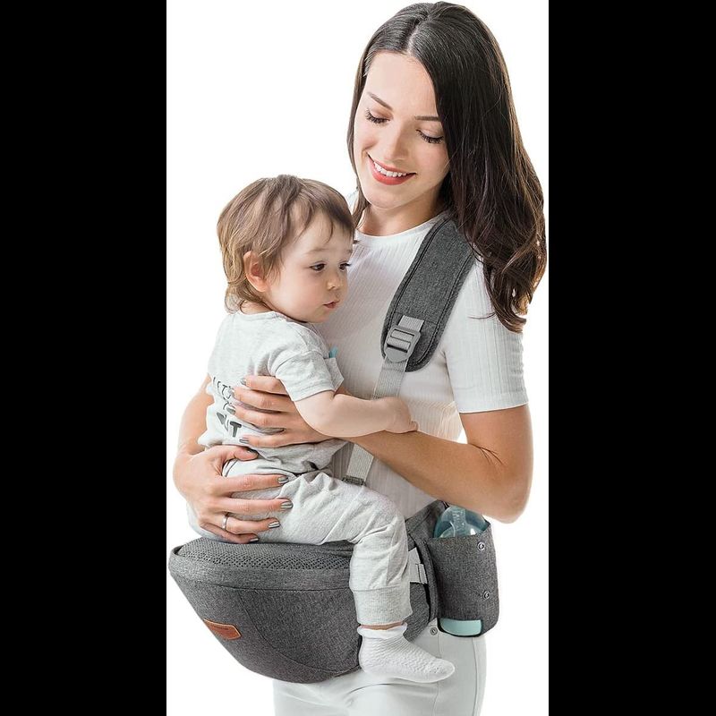 SUNVENO Baby Hip Seat Carrierที่นั่งเอวตามหลักสรีรศาสตร์พร้อมกระเป๋าสายรัดปรับระดับได้ Soft Base Front Carrier สำหรับทารก3-36เดือนสีเทา