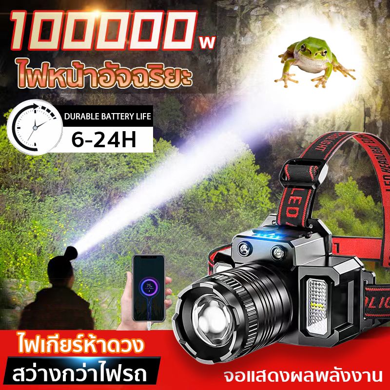 [ซูมได้ แสงจ้า] ไฟฉายคาดหัวLED แบบเซนเซอร์ 10W ไฟคาดหัวใช้ได้นานมีคุณภาพ พร้อม5โหมด ไฟฉายคาดศรีษะ ไฟฉายคาดหัวกันน้ำได้