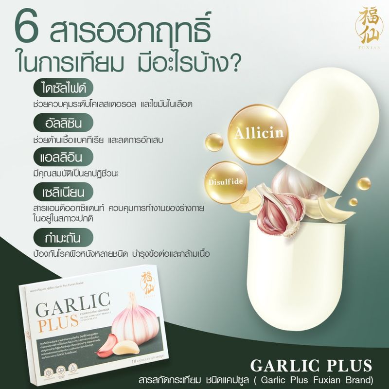 [ซื้อ 1 แถม 1] Fuxian : กระเทียมไทยสกัด ชนิดแคปซูล Garlic Plus ลดไขมันร้าย เพิ่มไขมันดี