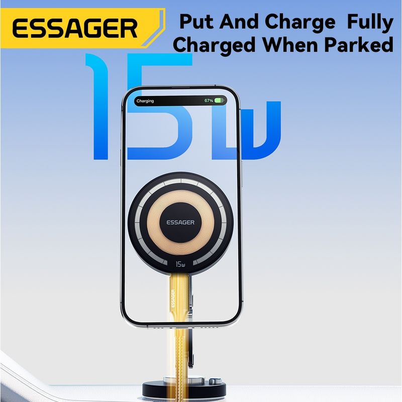 Essager ที่ชาร์จโทรศัพท์ในรถยนต์ แบบแม่เหล็กไร้สาย สําหรับอะแดปเตอร์ IP Android Phone Universal 15w