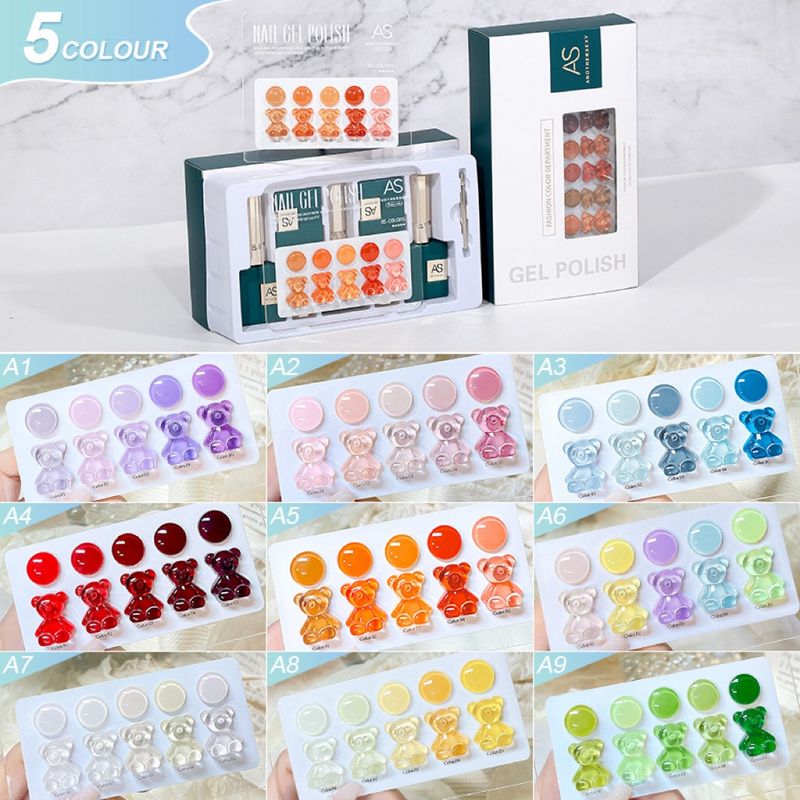 AS เซ็ทA  เซตสีเจล5สี ขวดละ 15 ml โทนเกาหลี ไซรัป พาสเทล