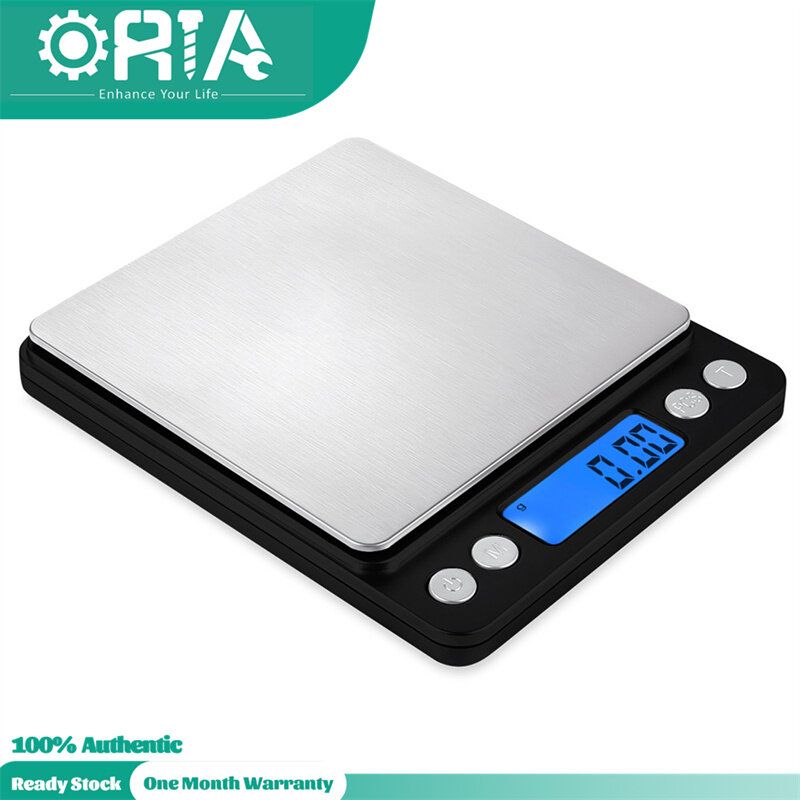 Oria [อัพเกรด] เครื่องชั่งดิจิตอลครัว500 กรัม/0.01 กรัมมินิพ็อกเก็ตเครื่องประดับขนาดทำอาหารอาหารจอแสดงผล LCD ด้านหลัง2 ถาด6 หน่วยปิดอัตโนมัติภาชนะชิ้นสแตนเลส