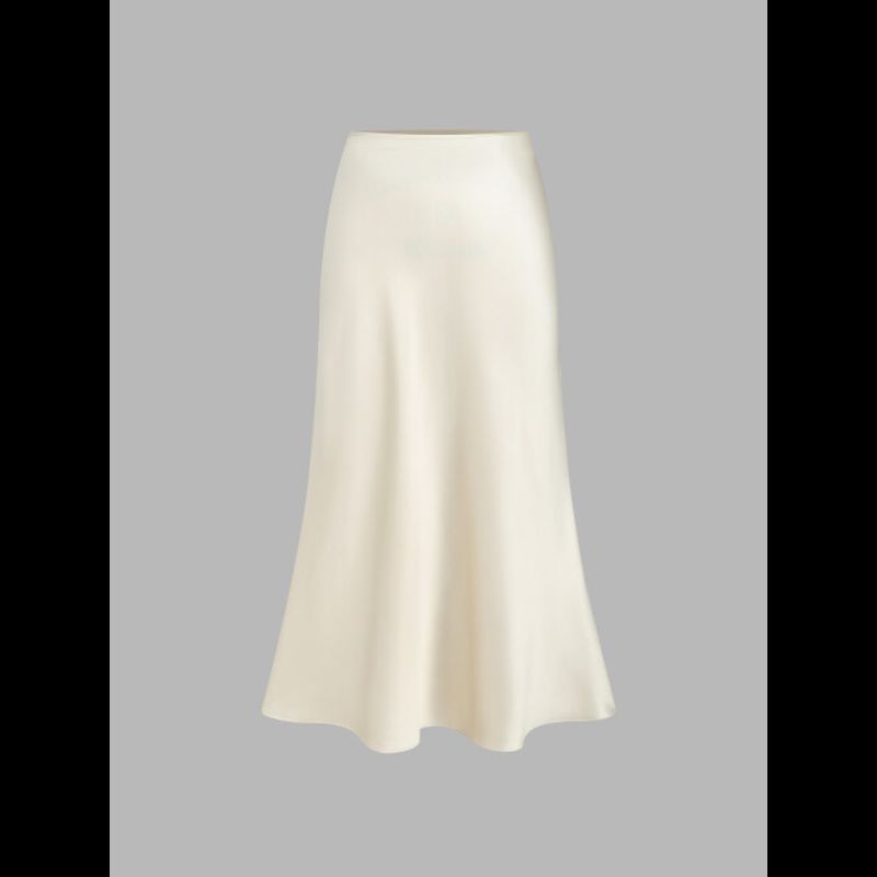 Cider กระโปรงผู้หญิง กระโปรงผ้าซาติน กระโปรงแฟชั่นผญ ลุคสวยหรูSatin Solid Ruffle Long Skirt