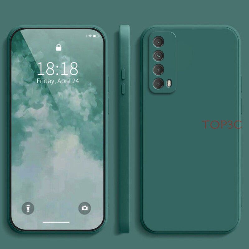 Huawei Y7A Y6p Y7p Liquid ซิลิโคนตรงขอบเคสใส่โทรศัพท์ซิลิโคนสีลูกกวาด TPU ฝาหลัง