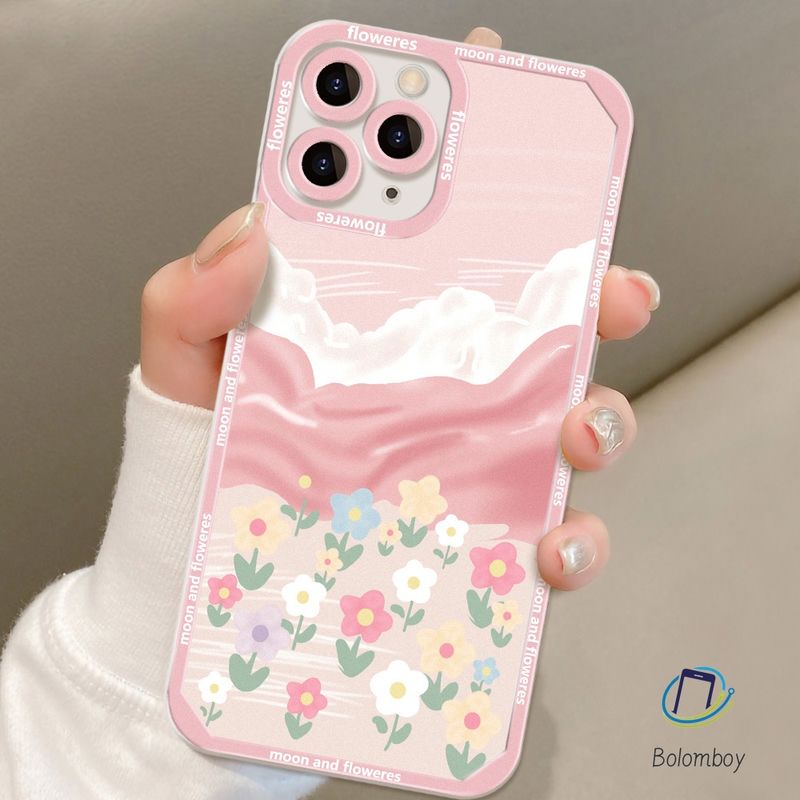 เคสโทรศัพท์ใสกันกระแทก for Iphone 11 15 12 13 14 ProMax 7 8Plus ดอกไม้สีฟ้าสีชมพู ชัดเจนเปลือกนิ่ม เคสป้องกันเลนส์มือถือ