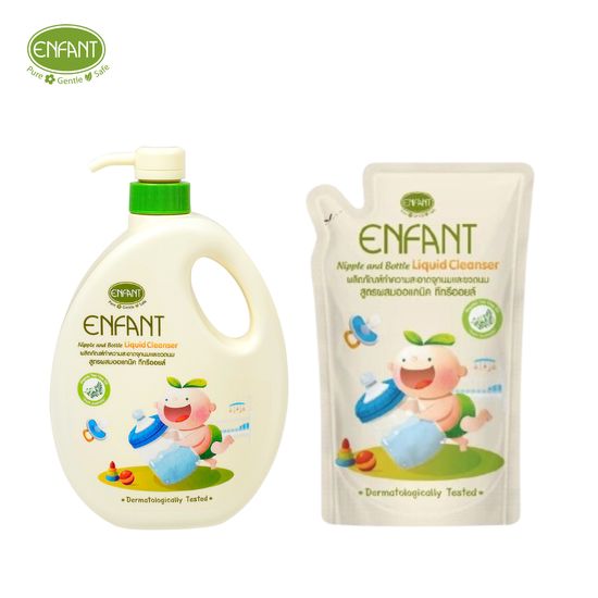 ENFANT (อองฟองต์) Nipple and Bottle Liquid Cleanser ผลิตภัณฑ์ทำความสะอาดจุกนมและขวดนม สูตรผสมออร์แกนิก ทีทรีออยล์ ขวดแถมถุง