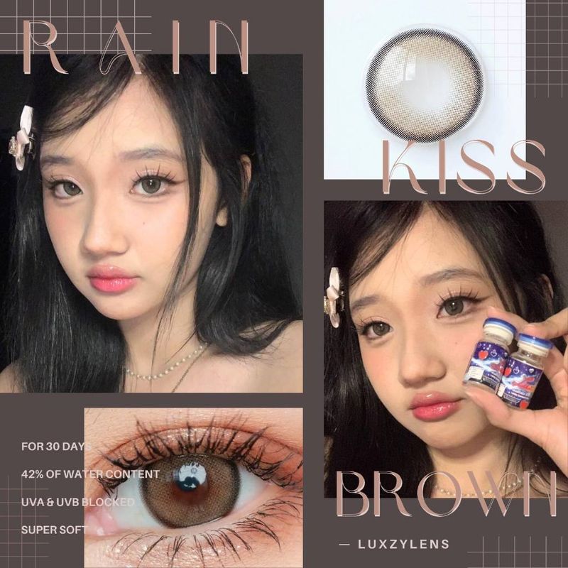 🔥คอนแทคเลนส์✨ขนาดกลาง✨Brown/Gray✨ Rain Kiss (Luxzylens)