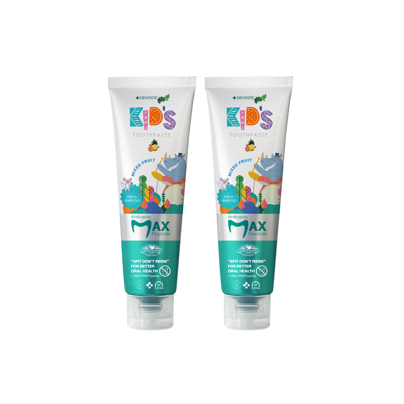 (แพ็ค 2) Dentiste’ Kids Toothpaste Mixed Fruit Flavor (Max-Dry Brushing) 60 g. ยาสีฟันสำหรับเด็กอายุ 6-12 ปีขึ้นไป ป้องกันฟันผุ Fluoride 1500 PPM