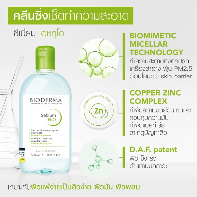 Bioderma Sebium H2O 500 ml X2 คลีนซิ่งทำความสะอาดผิวแพ็คคู่ สำหรับผิวมัน ผิวผสม เป็นสิวง่าย และเจลล้างหน้า 2 หลอด