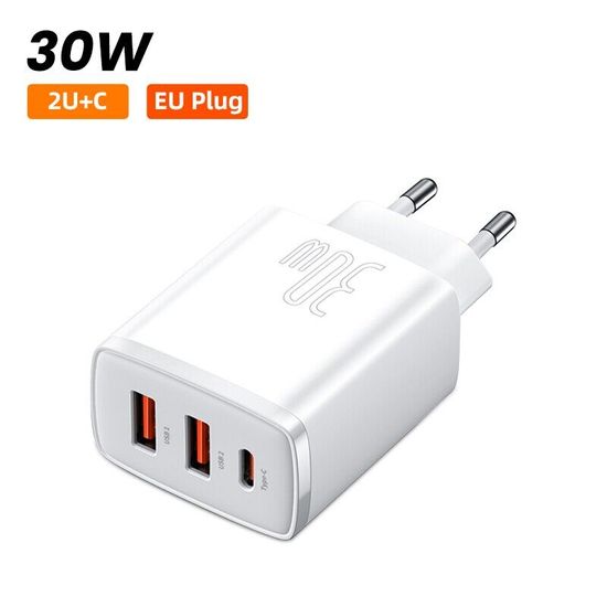 Baseus แท่นชาร์จ PD 30W USB Type C 3 Port Quick Charge พร้อมพอร์ต USB-C 30W พอร์ต USB 3A สำหรับ iPad iPhone 13/12/Max/Pro Galaxy Pixel และอื่นๆ