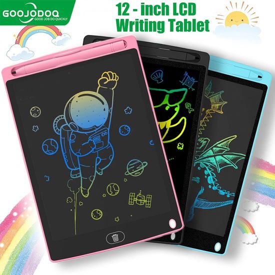 GOOJODOQ แท็บเล็ตเขียน LCD 12 นิ้ว 10 นิ้ว สำหรับเด็ก พื้นที่วาดรูป สมุดจดอัจฉริยะ ลบด้วยปุ่มเดียว พร้อมปากกา สำหรับการเรียนรู้เด็ก บอร์ดเขียนอิเล็กทรอนิกส์ LED และแท็บเล็ตเขียนมือสำหรับเด็ก