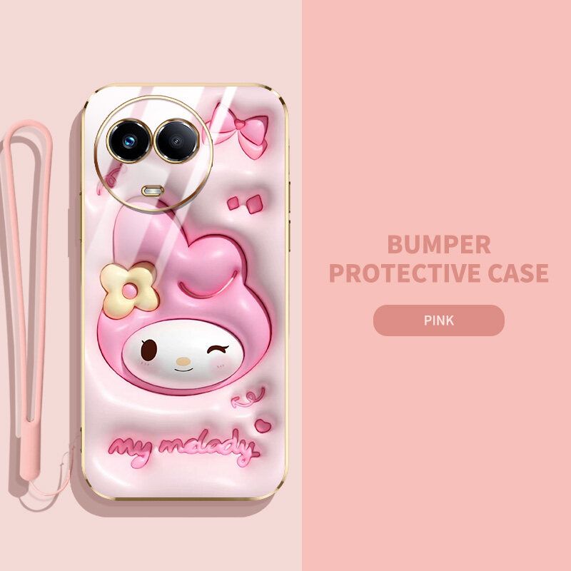 YBD เอฟเฟคต์ภาพเคลื่อนไหวใหม่เคสโทรศัพท์3มิติสำหรับ OPPO Realme 11 11X Narzo 60X5G เคสกล้องแคนดี้สาวแม่นยำเคสโทรศัพท์เคสโทรศัพท์อนิเมะน่ารักเคสกันกระแทกพิมพ์ลายกับฟรีสายคล้อง